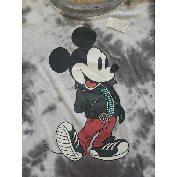 Disney Mickey Mouse Tie Dye Womans Crop Top Tee T-shirt Sz L Lightweight Grey - Picture 2 of 11